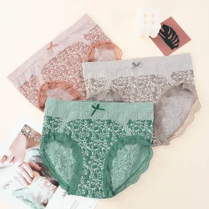 3PCS- Lace Brief Plus Size Seamless High Waist Tummy Control Panty